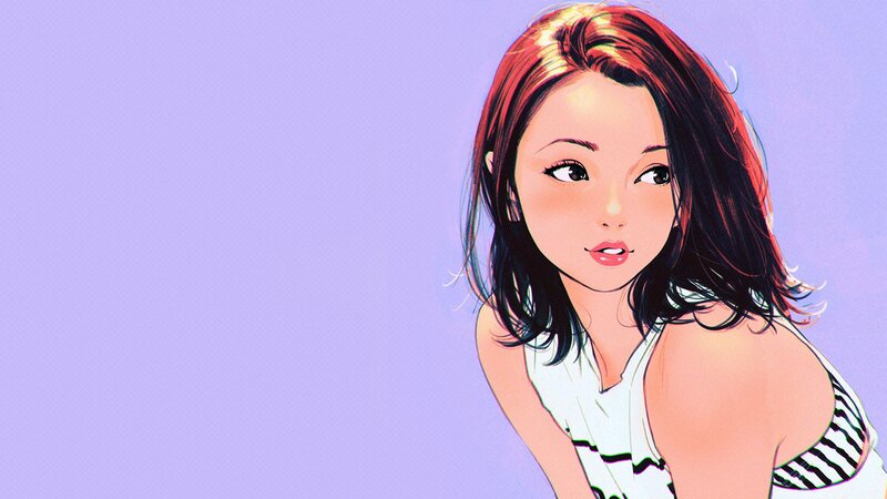 Anime Girl with Red Hair — Purple, Calm
