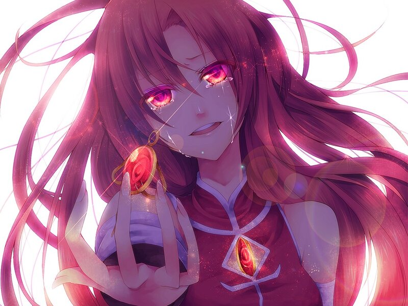 Anime Girl with Red Hair — Purple, Dramatic, Digital Art