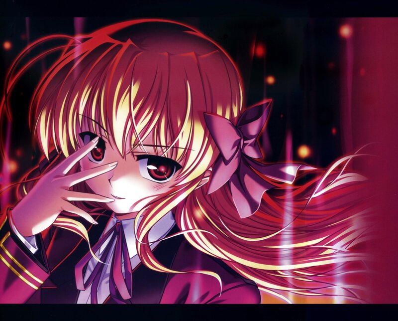 Anime Girl with Red Hair — Purple, Dramatic, Night, School Uniform