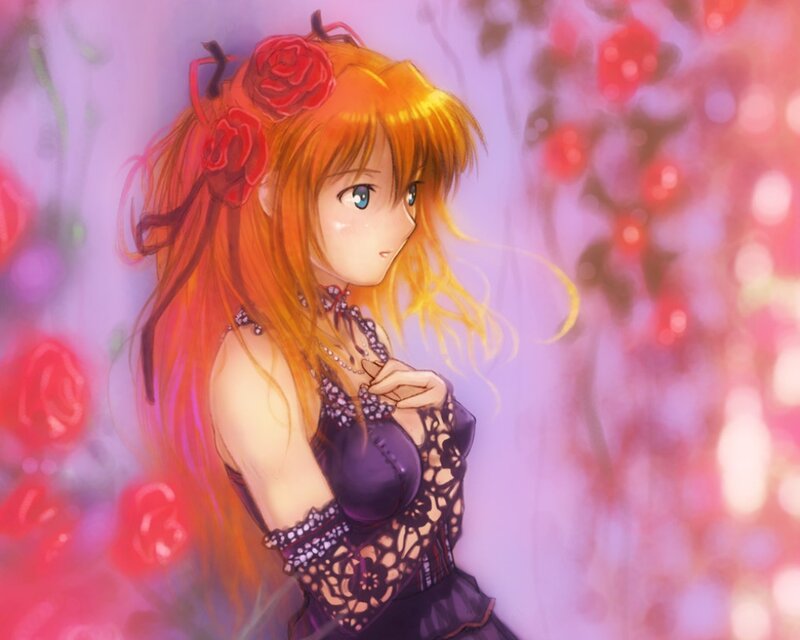 Anime Girl with Red Hair — Purple, Dreamy