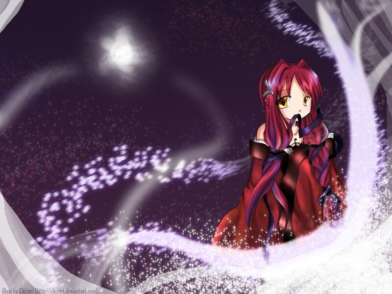 Anime Girl with Red Hair — Purple, Mystical