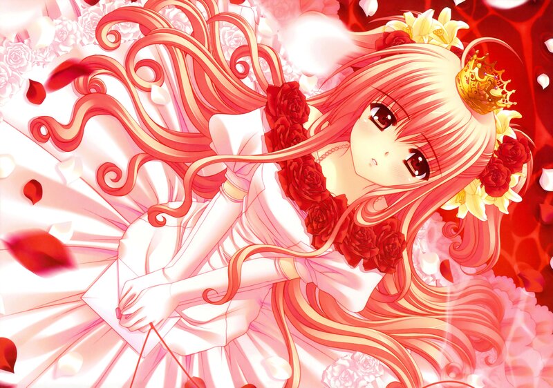 Anime Girl with Red Hair — Romantic, Roses