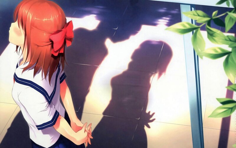 Anime Girl with Red Hair — Serene, Afternoon, School Uniform, Shadow