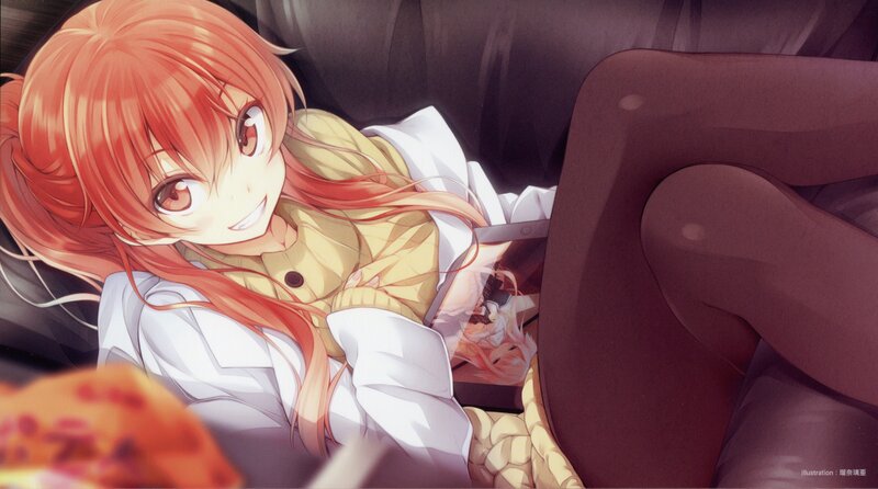 Anime girl with red hair smiling