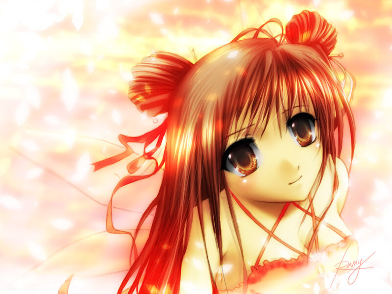 Anime Girl with Red Hair — Warm