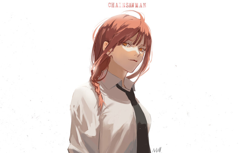 Anime Girl with Red Hair — White, Calm, Digital Art