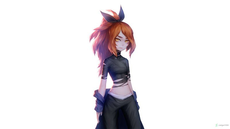 Anime Girl with Red Hair — White, Neutral, Digital Art