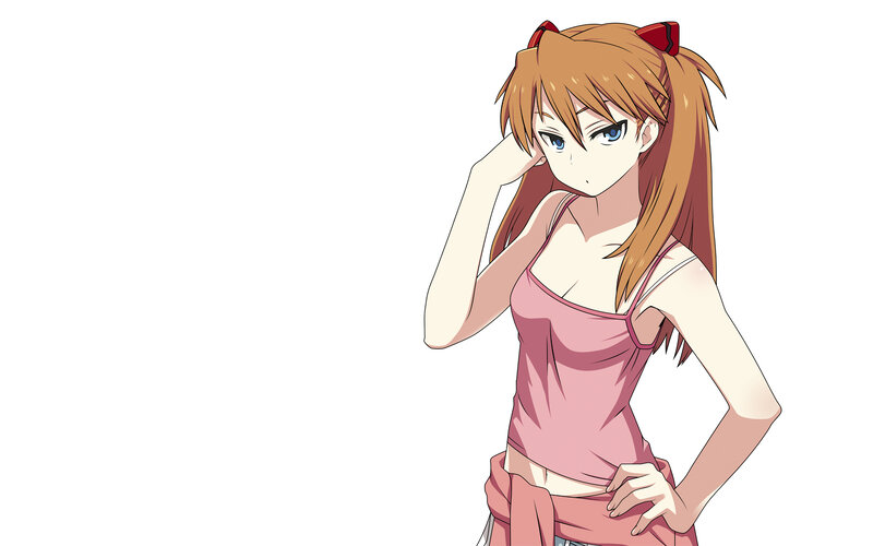 Anime Girl with Red Hair — White, Neutral, Pink Top