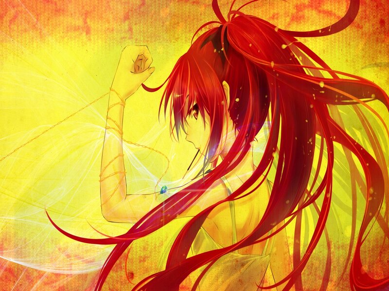 Anime Girl with Red Hair — Yellow, Dramatic