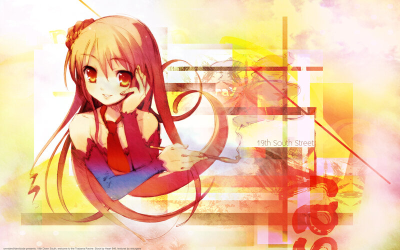 Anime Girl with Red Hair — Yellow, Dreamy, Sunset