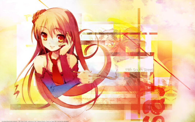 Anime Girl with Red Hair — Yellow, Dreamy