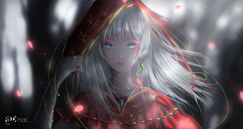 Anime Girl with Red Hat — Dramatic, Digital Art
