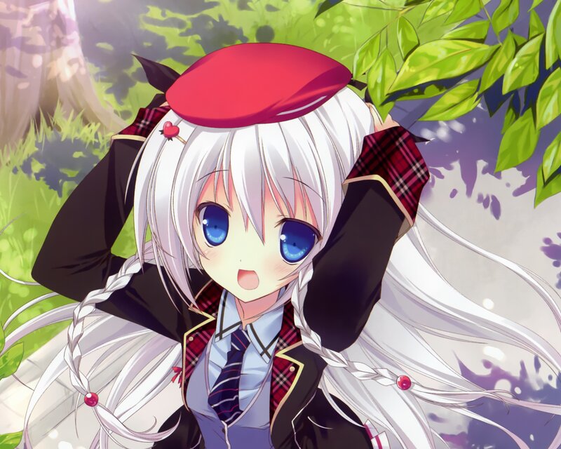 Anime Girl with Red Hat — White