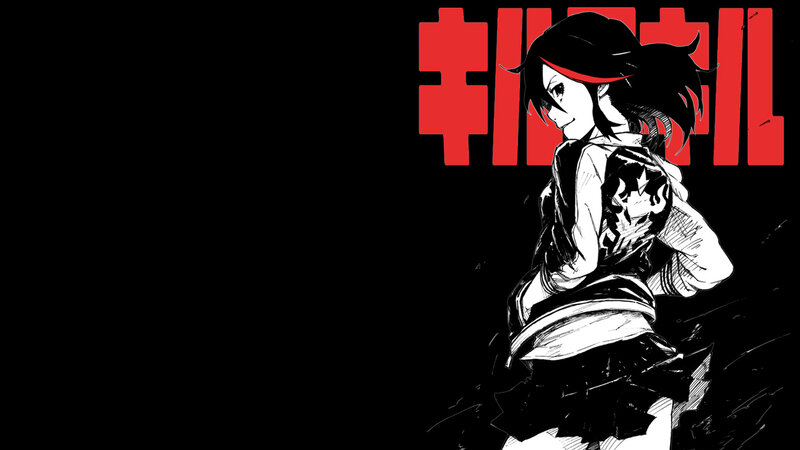 Anime Girl with Red Headband — Black, Dramatic, Manga, Red Text