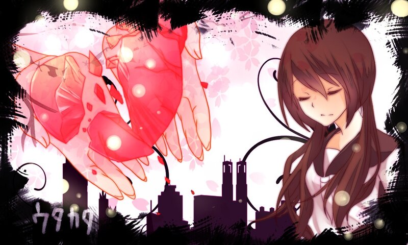 Anime girl with red heart hands