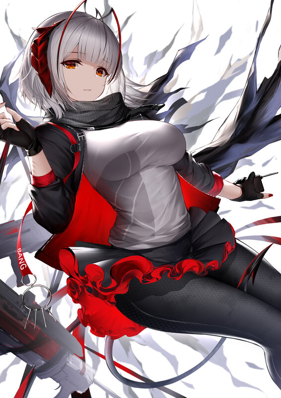 Anime Girl with Red Horns — Gray, Dramatic
