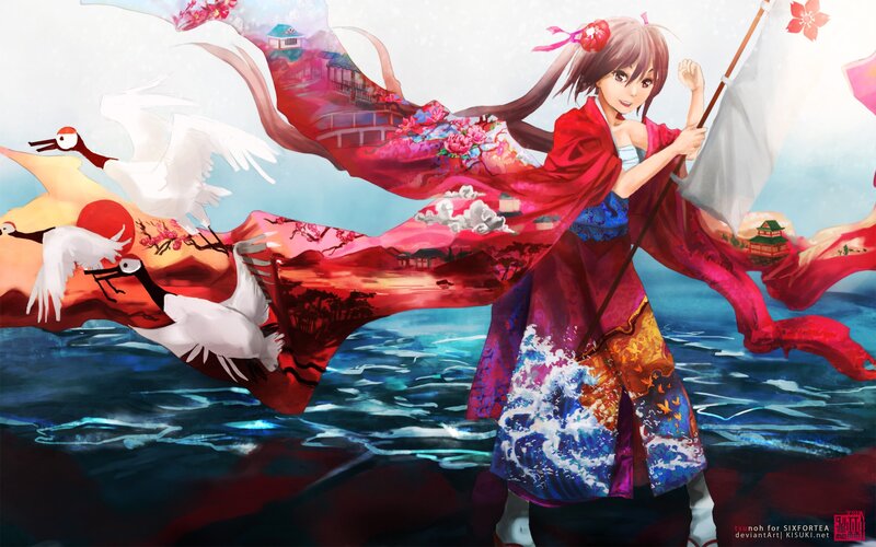 Anime girl with red kimono