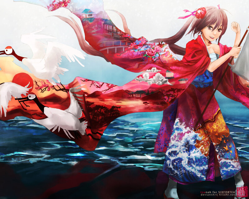 Anime Girl with Red Kimono — Dramatic