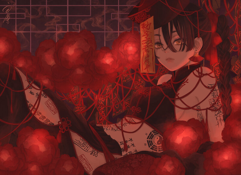 Anime Girl with Red Lanterns — Dramatic