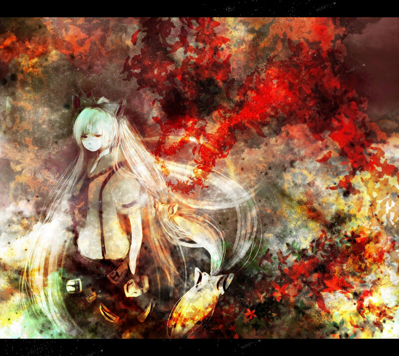 anime girl with red leaves