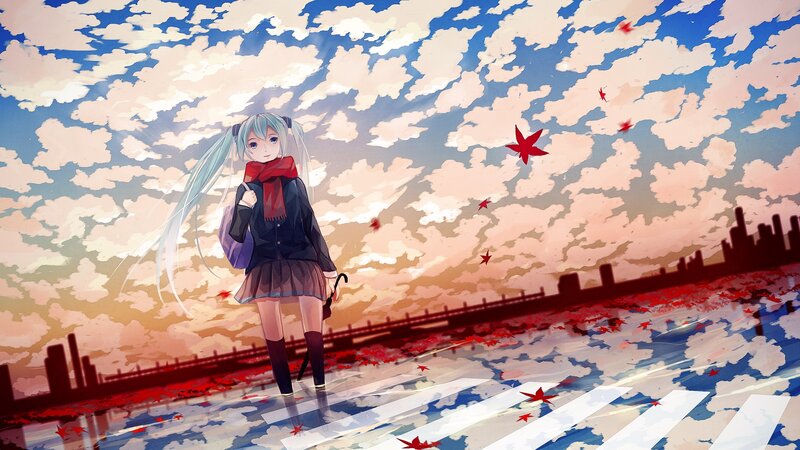 Anime girl with red leaves