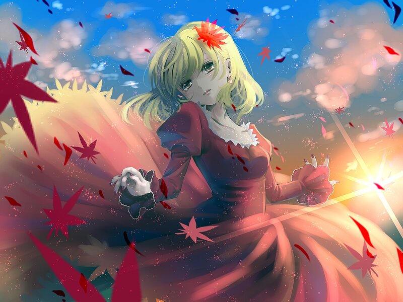 anime girl with red leaves