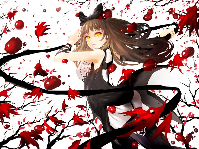 Anime Girl with Red Leaves — Dramatic, Autumn