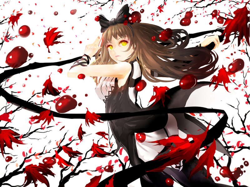 Anime Girl with Red Leaves — Dramatic