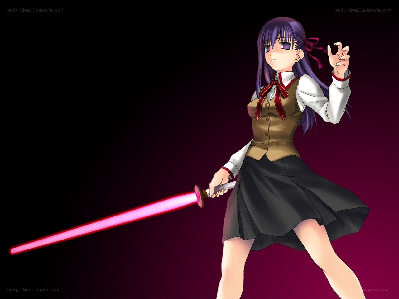 Anime girl with red lightsaber