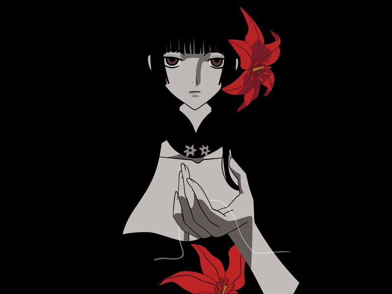 anime girl with red lilies