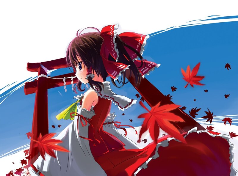 Anime girl with red maple leaves