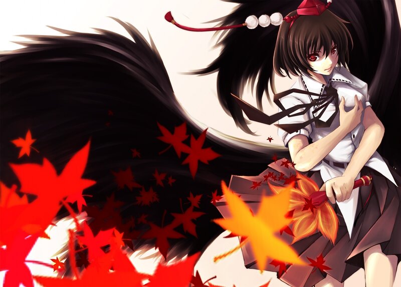Anime girl with red maple leaves