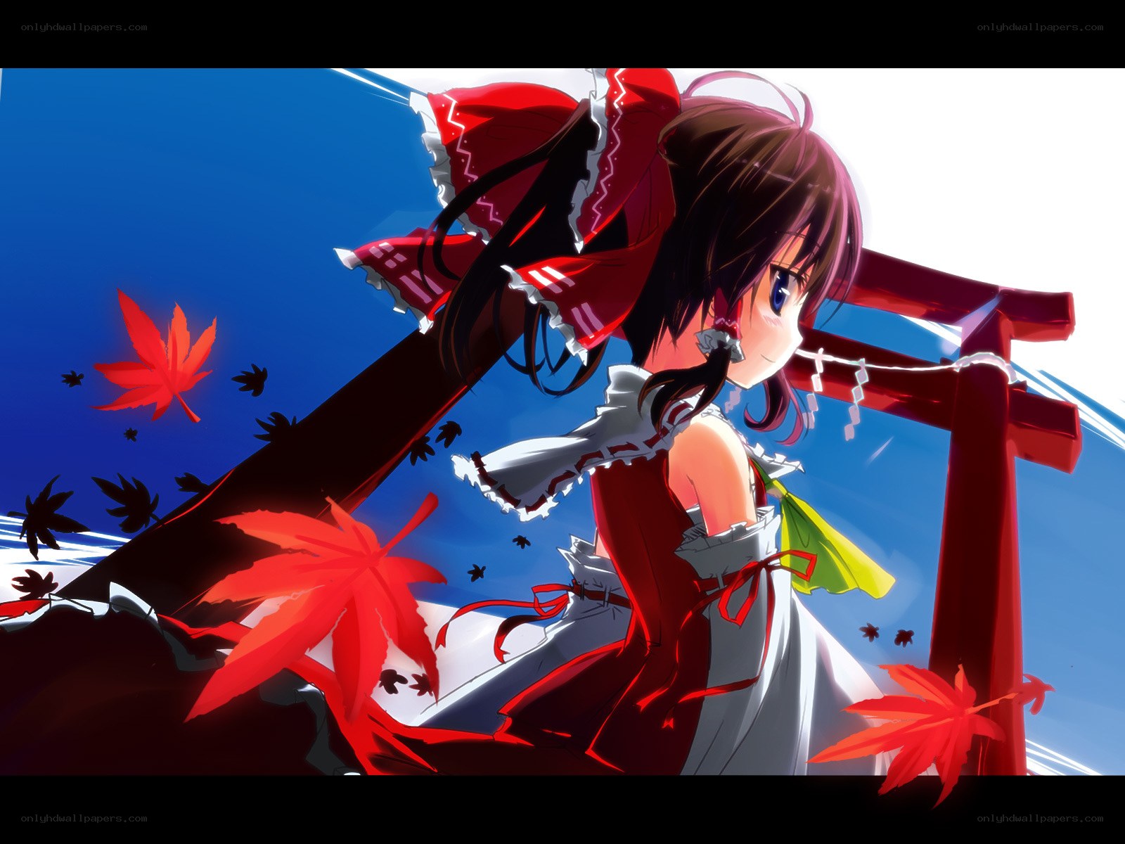 anime girl with red maple leaves