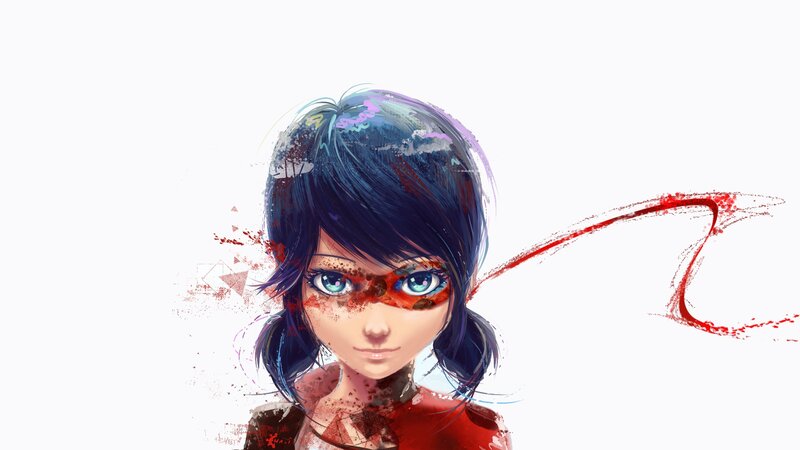Anime Girl with Red Mask — White
