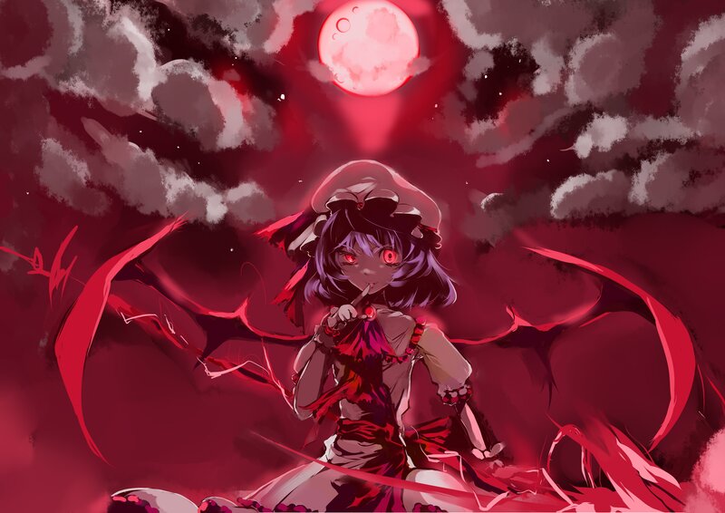 Anime girl with red moon