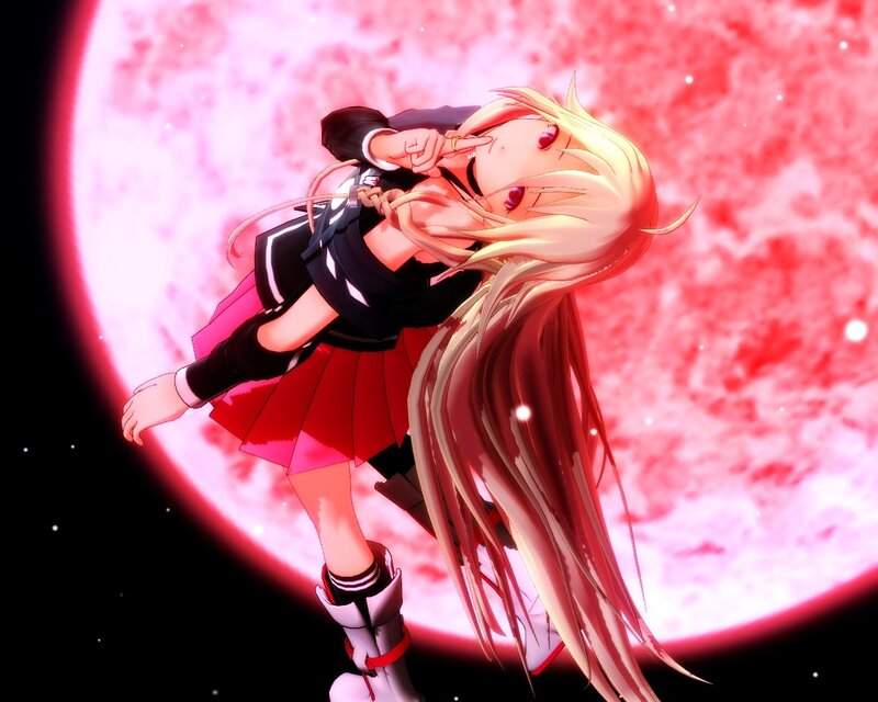 anime girl with red moon