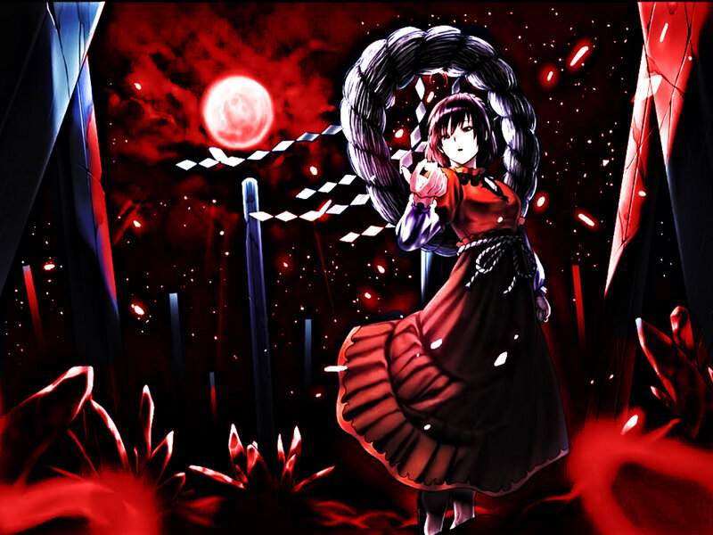 anime girl with red moon
