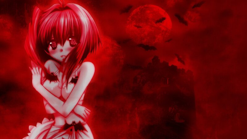 anime girl with red moon