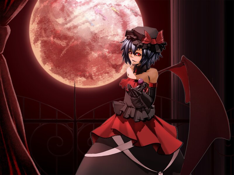 anime girl with red moon