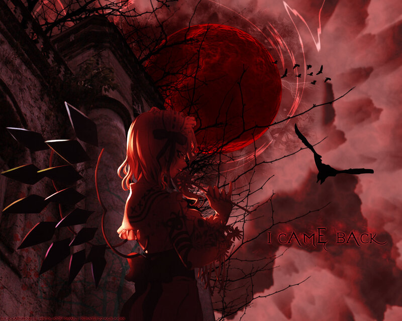Anime Girl with Red Moon — Dramatic, Ominous