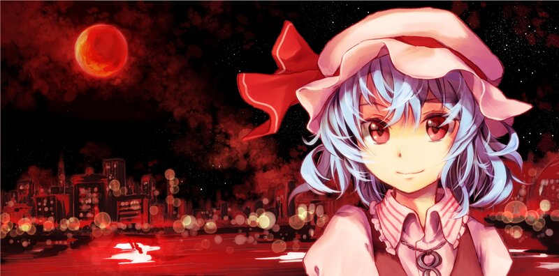 Anime Girl with Red Moon — Dramatic