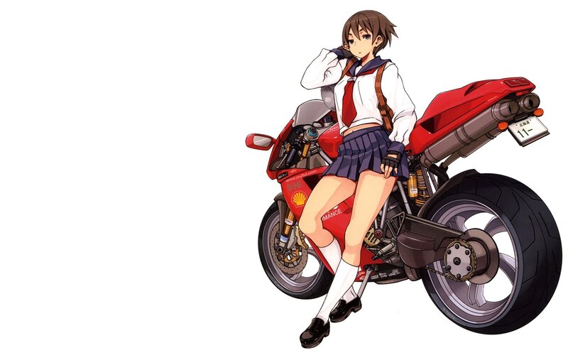 anime girl with red motorcycle