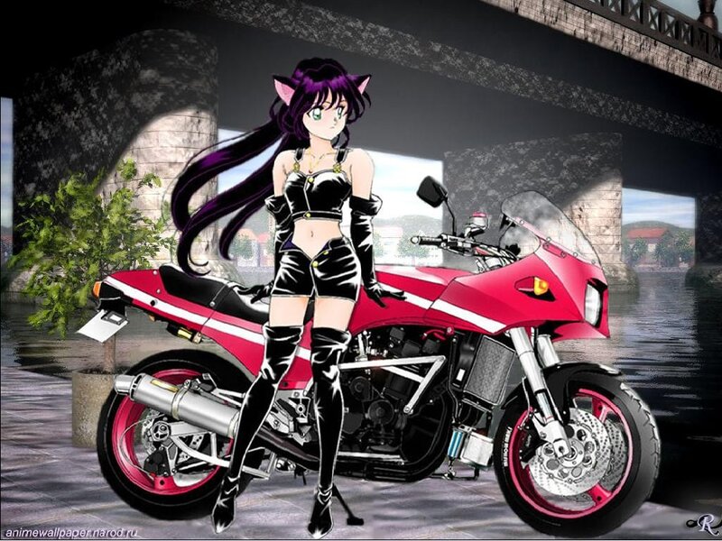 anime girl with red motorcycle