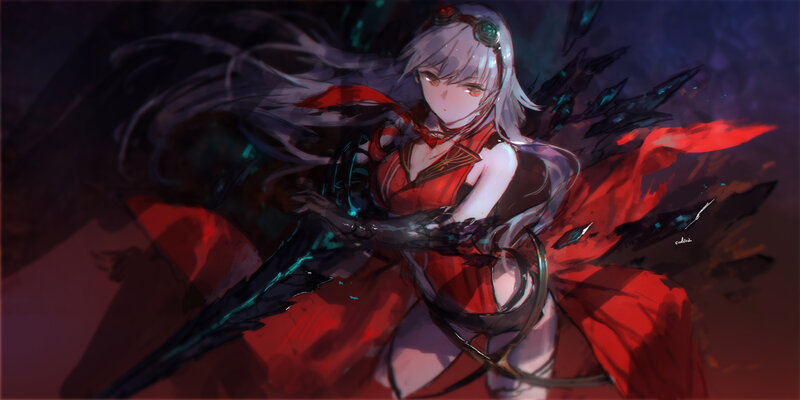 Anime Girl with Red Outfit — Dramatic, Night