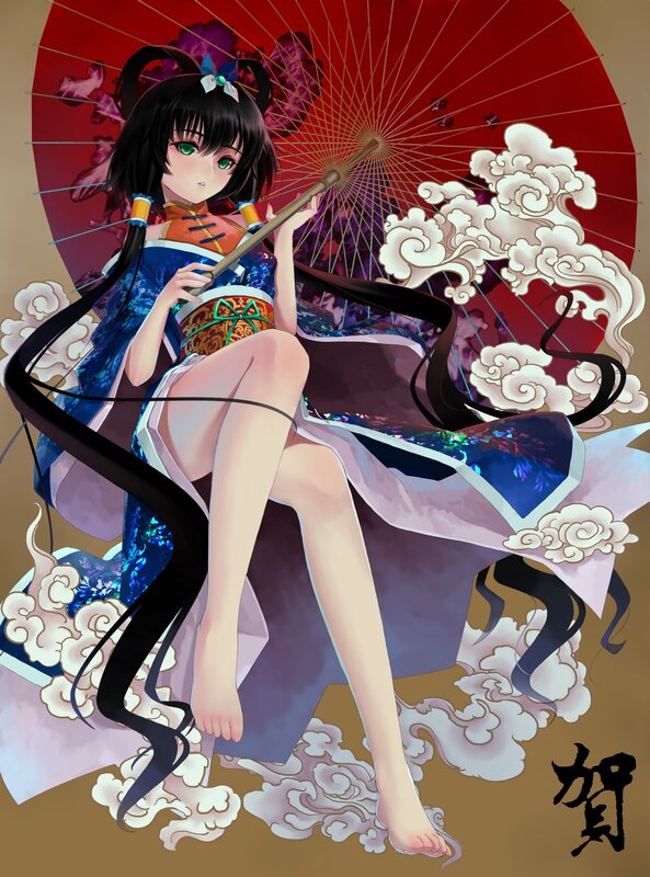 Anime girl with red parasol