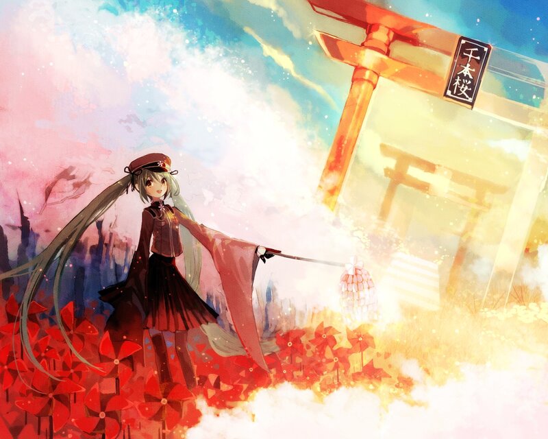 Anime girl with red pinwheels