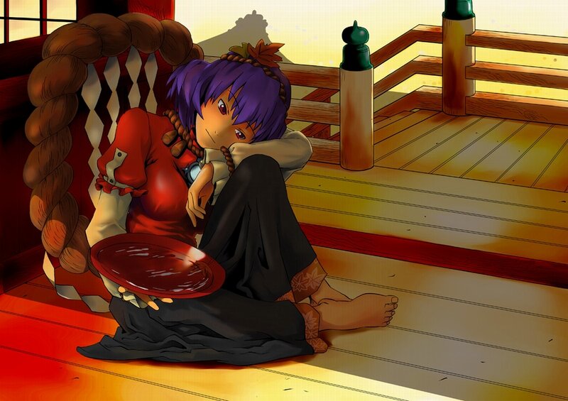 anime girl with red plate