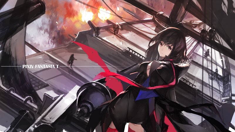 Anime Girl with Red Ribbon — Black, Dramatic