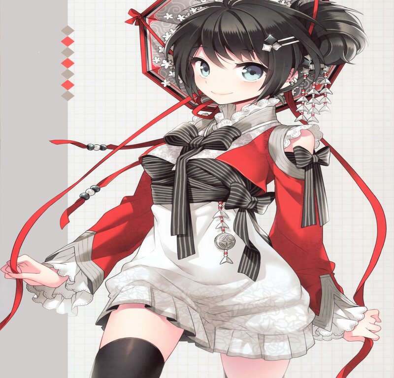 Anime Girl with Red Ribbon — Playful