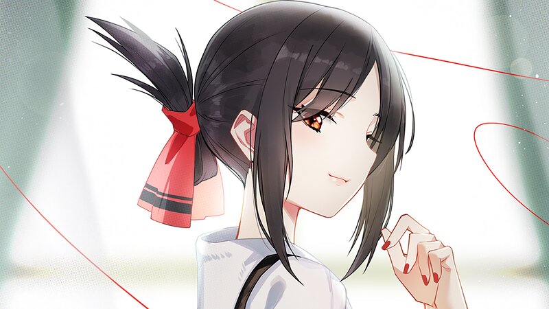 Anime Girl with Red Ribbon — White, Calm, Red Ribbon